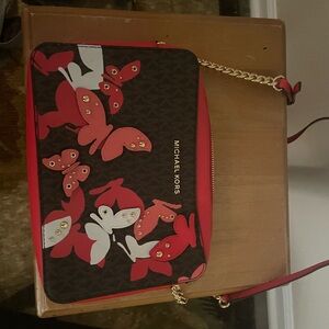 Michael Kors Red and Brown Butterfly Shoulder Bag